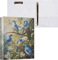 Blue Bird White Flower Patterned 3 Ring Binder 1.5" Decorative D-Ring Binder with Clipboard&3 Clear Pockets, Holds 200 Sheets A4 Size Paper Waterproof Binders for School Home Office