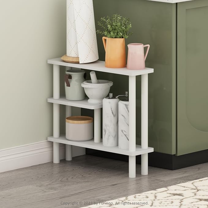 Furinno TURN-N-TUBE Bathroom Storage Shelf, 3-Tier Narrow Storage Rack, Space Saving Shelf, for Bathroom, Living Room, Entryway, White