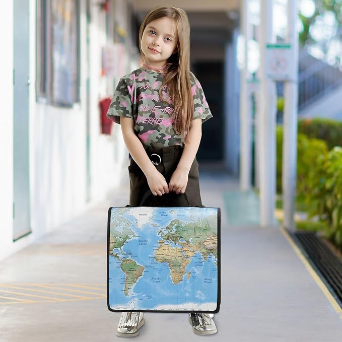 Custom 3 Ring Zipper Binder World Map Blaue Personalized Name 1.5 inch Binders Large Capacity Multi Pockets for School Office Supplies