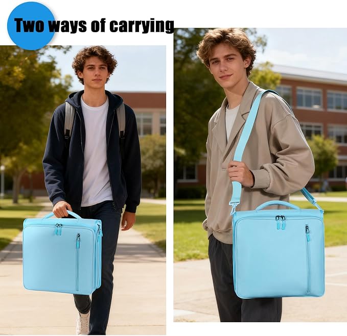 2 Inch 3 Ring Zipper Binder with 500 Sheet Capacity, 6 Tab Expanding File Folder, Multi-Pocket Design, Shoulder Strap and Handle for Middle School and Office (Light Blue)