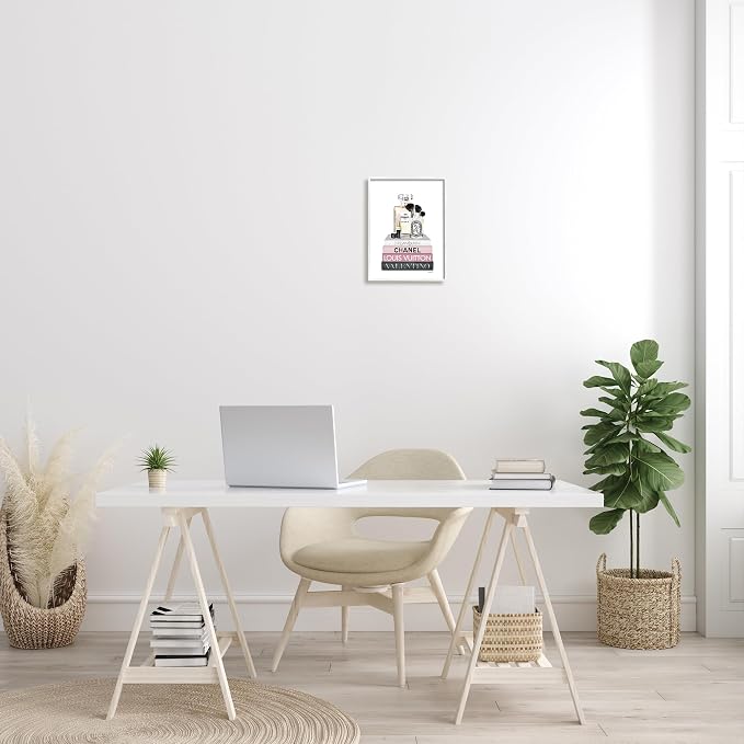 Cosmetics on Bookshelf Glam, 11 x 14 Inch Framed Giclée Print | Stupell Industries · By Amanda Greenwood · Ready to hang · Chic gift for fashion lovers · Made in USA