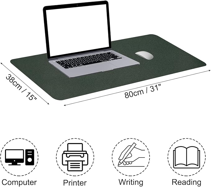 PATIKIL Desk Mat, 31"x15" Non-Slip Waterproof PU Leather Desktop Protector Cover, Dual Sided, Dark Green