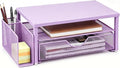 Spacrea Desk Organizer and Accessories, Computer Monitor Stand Riser with Drawer and 1 Open Pen Holder, Printer & Laptop Stand, Office Desk Accessories for Home Office Supplies (Purple)