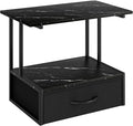 Masupu Printer Stand for Desk, Printer Table with Fabric Storage Drawer, 2 Tier Desktop Shelf, Multi-Purpose Desk Organizer for Home Office, 3D Printer, Fax Machine, Scanner, Marble Black