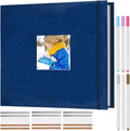 12x12 in DIY Scrapbook Binder Album, 50 Sleeves Navy | Leather photo memory book, 100 pages, PVC protected acid-free, for wedding travel family keepsake