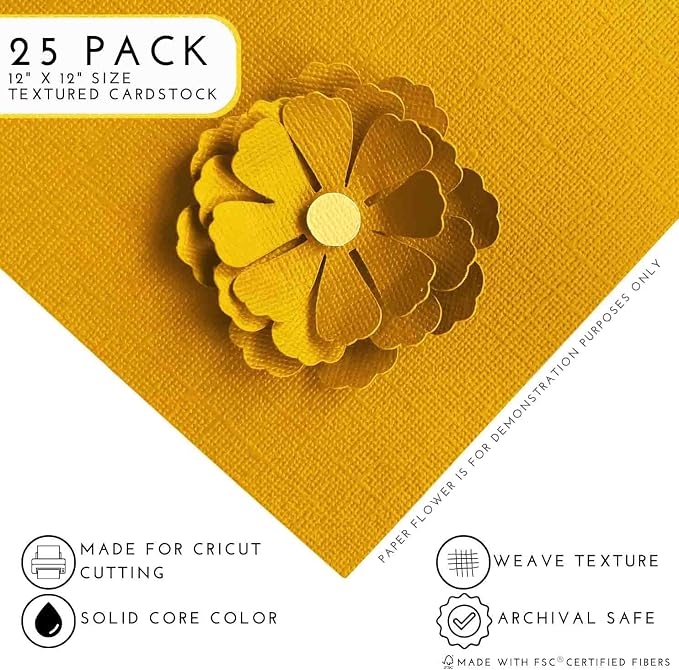 WILDFLOWER HONEY—12x12 Textured Cardstock | 80lb Textured Yellow Scrapbook Paper | Premium Cardstock for Cricut Cutting | 25 Sheets