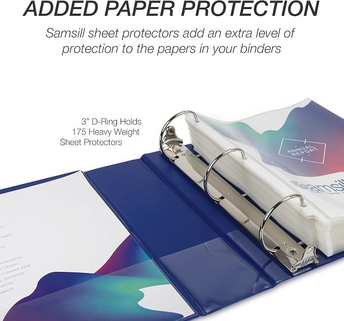 Samsill Durable 3 inch 3 Ring Binder, D Ring Binder, 100% Recycled Chipboard, Blue
