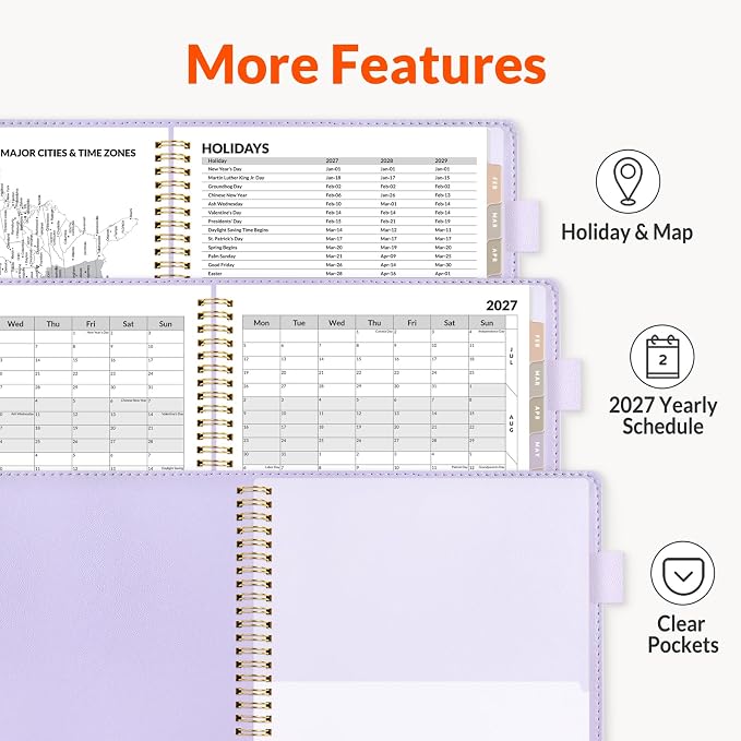 SUNEE 2027 Weekly & Monthly Planner 6.2"x8.5"- 12 Month (January 2027 - December 2027), Vegan Leather Cover, Pocket, Bookmark, Notes, Monthly Tab, Purple