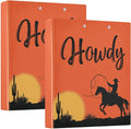 Western Cowboy Binder 1.5 Inch Binder with Clipboard&Pockets, Orange Howdy Cowboy Hardcover Binders 3 Ring, Heavy Duty Large File Folder for Office School Supplies - Holds 200 Sheets, 2 Pack