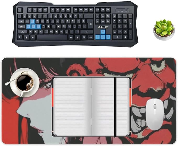 Japanese Female Samurai Anime Girl Large Mouse Pad Gaming Desk Mat Keyboard Computer Pad Non-Slip Rubber Mouse Mat for Home Office 30x60cm