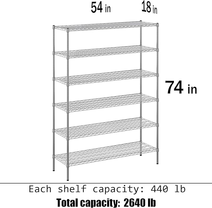 Regal Altair 18" Deep x 54" Wide x 74" Height Wire Shelving Kit | 6-Tier | NSF Commercial Storage Rack Unit
