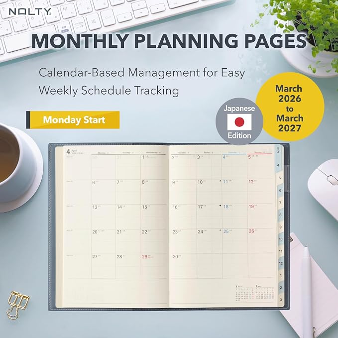 NOLTY Access A5-4 Weekly Planner 2026, April Start, Japanese Edition, Blue, 2026-9689