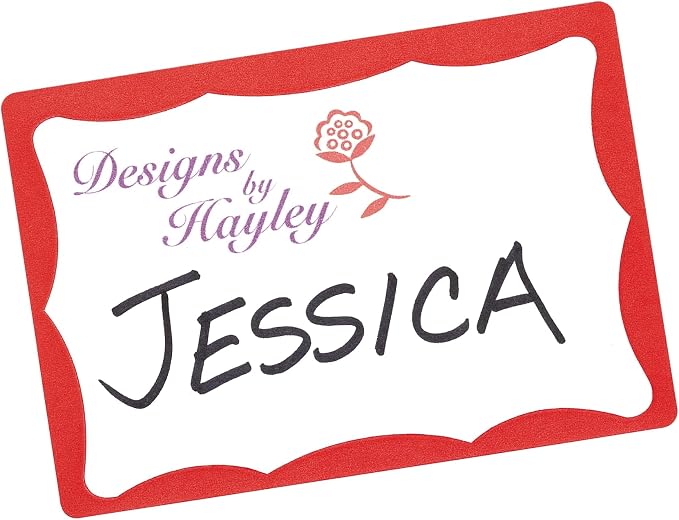 Avery Customizable Name Tags, 2-1/3" x 3-3/8", White with Red Border, 100 Removable Name Badges (05143)