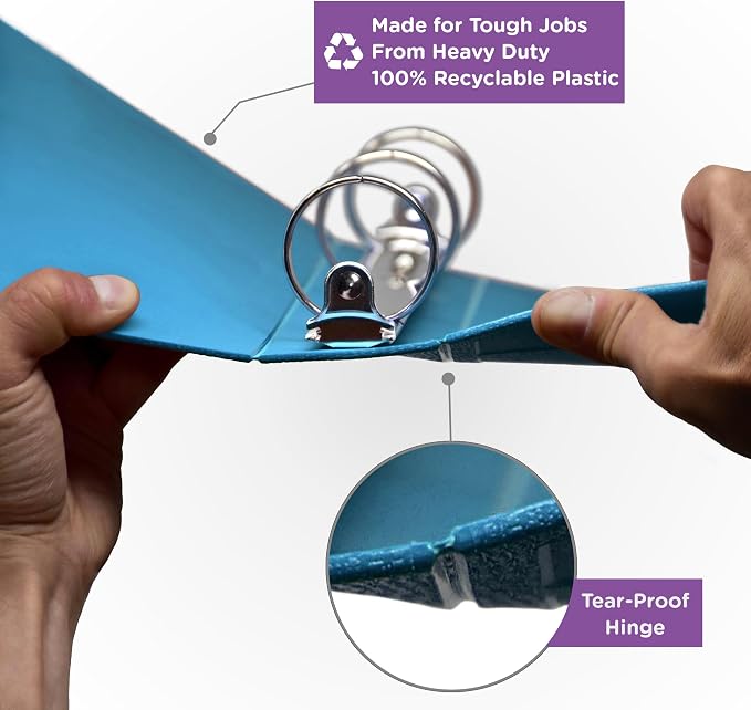 Carstens 1-Inch Heavy Duty 3-Ring Binder - Side Opening, Pool Blue, Durable Plastic, No-Gap Rings, Waterproof Cover, No Pockets, Holds 125 US Letter Sheets, BPA-Free, Made in USA (8714-3R), Case of 18