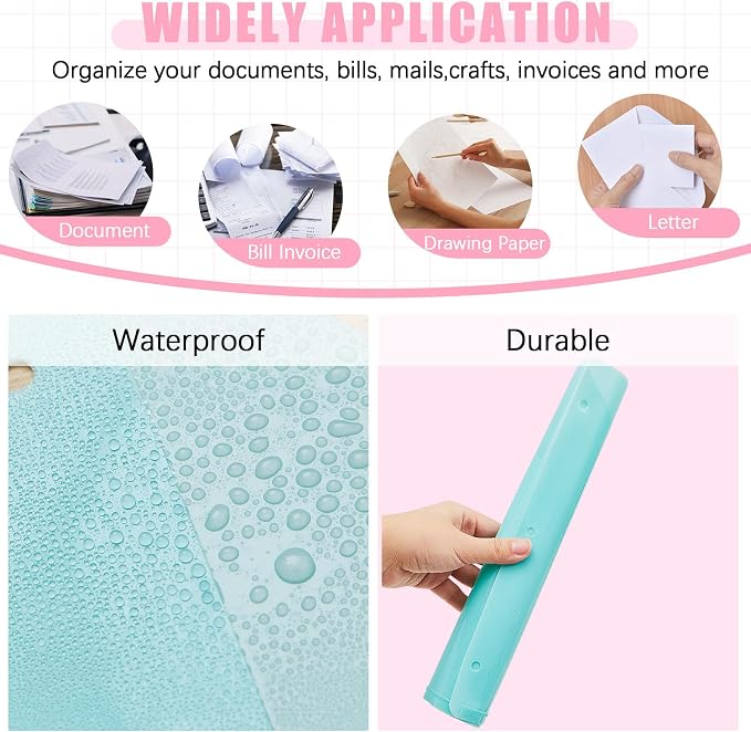 Maitys 50 Pack Binder Pockets 3 Ring, Letter Size 8.5x11,Macaron Color | Clear Plastic Document Sleeves, Sheet Protectors with Slash Jacket, Fits Standard 3 Hole Binders, Organize Office Papers