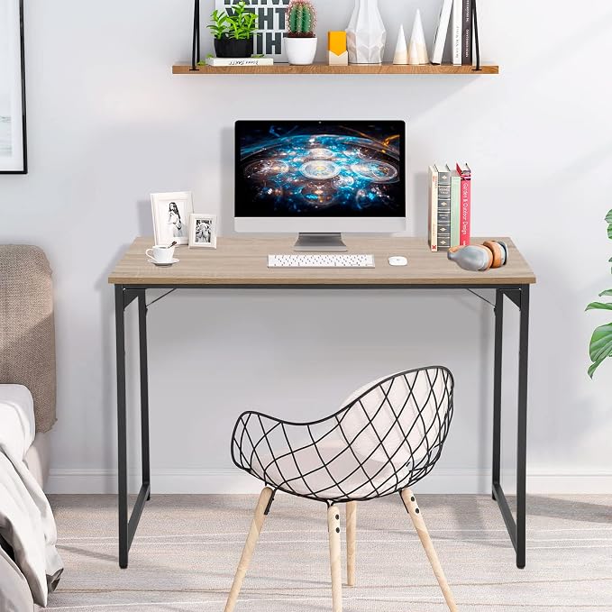 PayLessHere | 39 Inch Computer Desk | Nature | Sturdy Office Desk | Metal Frame, Adjustable Feet | Water-Resistant, Scratchproof Surface | Writing Table for Home Office or Study | Pack of 1