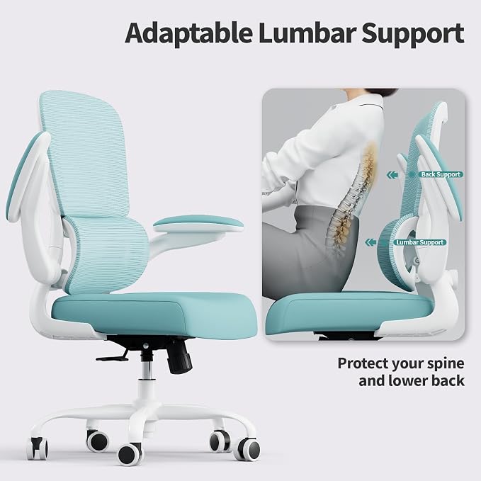 TRALT Office Chair - Ergonomic Desk Chair with Adjustable Lumbar Support, Mesh Computer Chair, Executive Chair for Home Office Comfortable Lumbar Support (1, Mint Green)