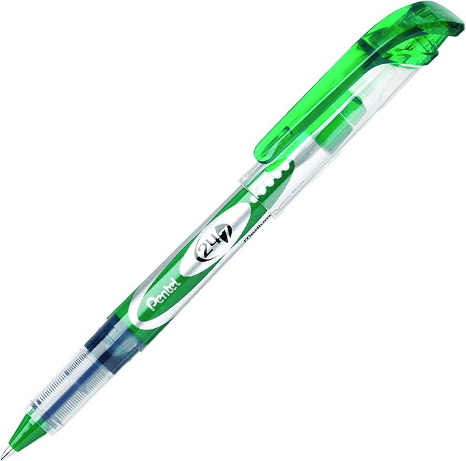 Pentel 24/7 Roller Ball Pen Medium Line, Green Ink, Box of 12 (BLD97-D)