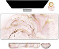 Large Gaming Mouse Pad, Keyboard Wrist Rest Pad & Wrist Support Mousepad Set, Stitched Edge, Extended, Non-Slip Base, Memory Foam,Multifunctional Desk Mat 4pcs for Office & Home, Pink Marble