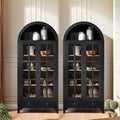 RowyPoey 71" Tall Arched Cabinet Bookshelf with Glass Door & Storage Drawer | Modern Farmhouse Display Cabinet,Adjustable Shelves,Wood Bookshelf,Kitchen Pantry for Dining Room,Living Room,Office,Black