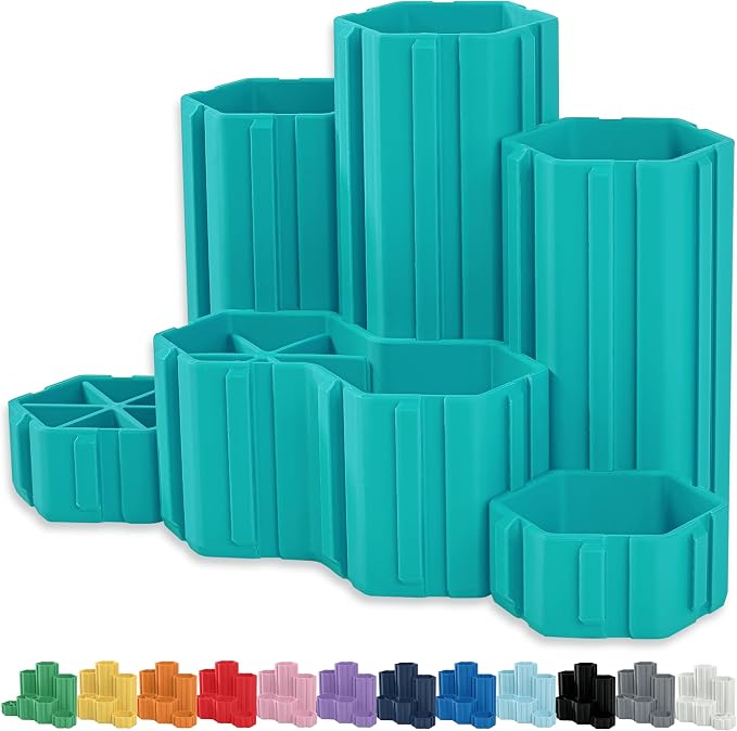 Glassboard Studio Hexaflex Organizer Set - Pen and Pencil Holder for Desk, Versatile Hexagon Design, Adjustable Dividers, 12 Color Options - Desk and Office Organization (Seaside Teal)