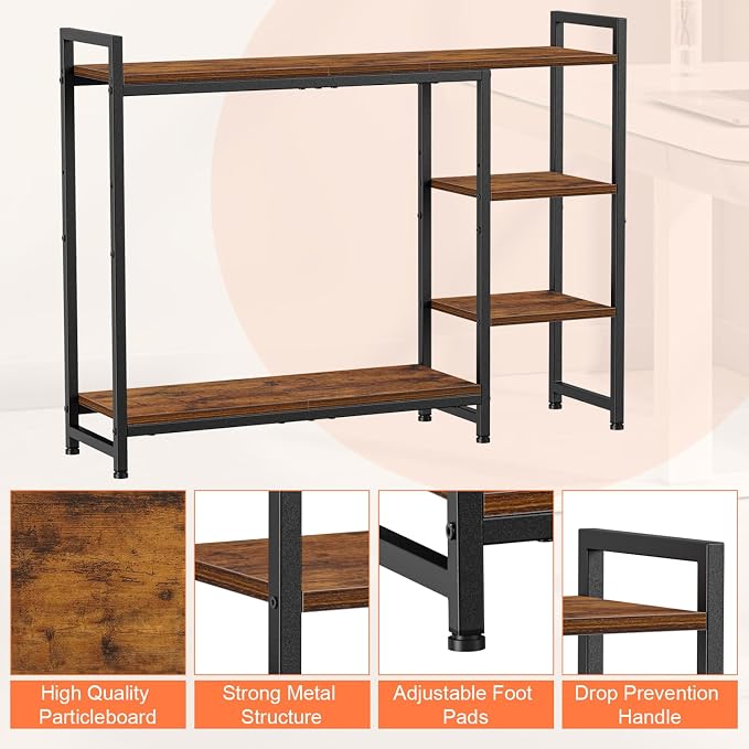 Snughome Adjustable Desk Shelf with Monitor Stand, 38.6" Desktop Organizer Hutch, Height Adjustable Computer Monitor Riser & 4 Tier Storage Bookshelf for Home Office Dorm