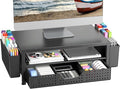 Monitor Riser, Laptop Stand for Desk, Office Desk Organizer and Accessories, Computer Monitor Stand, Desktop Shelf with Drawer and Pen Holder, Printer Stand for Home, Office, Dorm (Black)