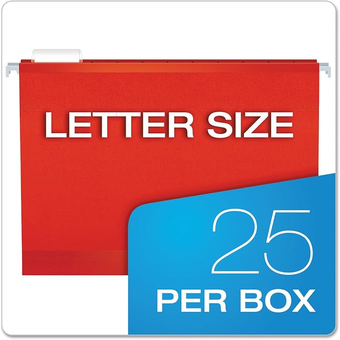 Pendaflex Reinforced Hanging File Folders, Letter Size, Assorted, 1/5 Cut, 25/BX (4152 1/5 ASST)