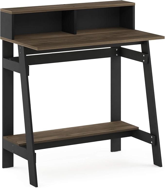 Furinno Simplistic A Frame Computer Desk, 17.9"D x 31.6"W x 35.5"H, Columbia Walnut | with Monitor Stand, A Frame Computer Desk, Office Desk, for Home Office, Bedroom, Study Room, Dorm