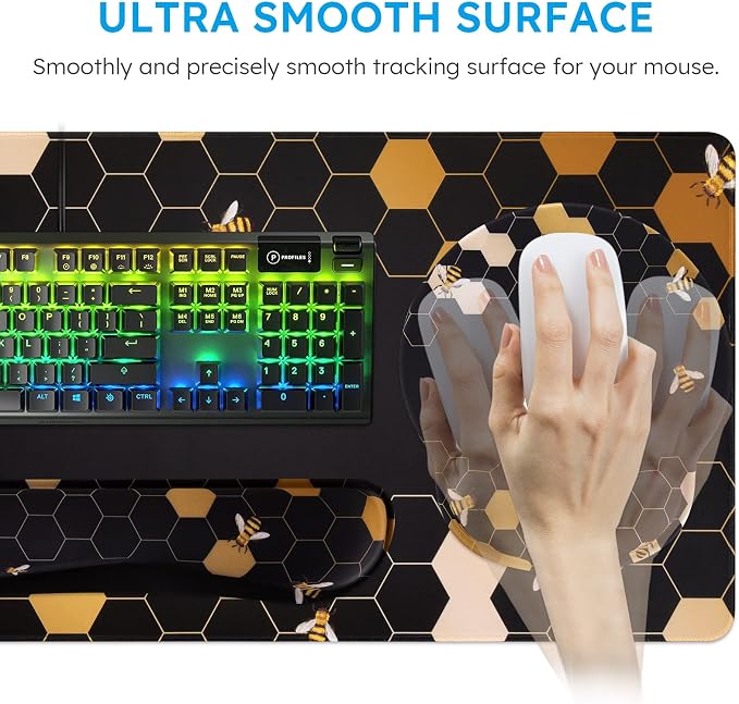 iCasso Honeycomb Mousepad 35.4"x15.7", Desk Protector for Workspace | Travel Mousepad Set with Keyboard Wrist Rest, Stylish Ergonomic Desk Pad for Computer Vanity Office Workspace Area