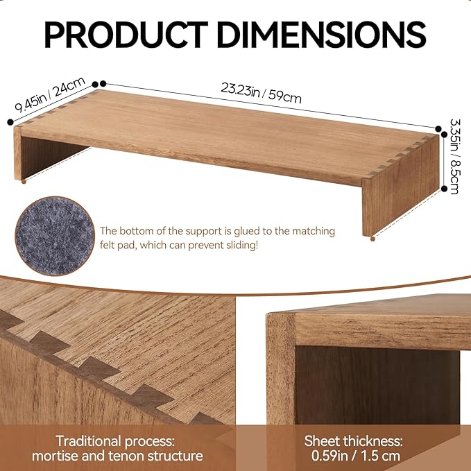 KIRIGEN Wood Monitor Stand Riser for Desk, 23.23 Inch, Brown 59-DBR | Desktop Workspace Platforms Stand Fully Assembled for Monitors, Laptops, Small TVs, or Printers for Home Office