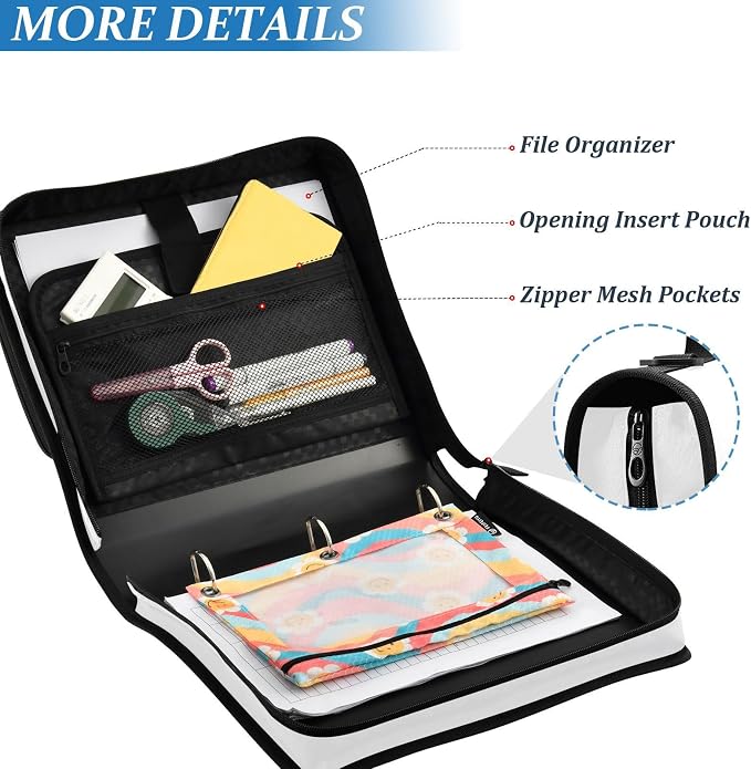 Personalized Cute Cat 3 D-Ring Binder Bag Zipper Organizer | Multi-Pocket with Handle and Detachable Shoulder Strap Holds 500 Sheets for School Office Supplies