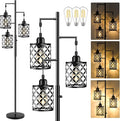 Dimmable Floor Lamp, Farmhouse Standing Lamp with Elegant Metal Cage, Industrial Tall Tree Floor Lamps for Living Room Bedroom Study Room Office, 3 x 800LM LED Bulbs Included - 68", Black