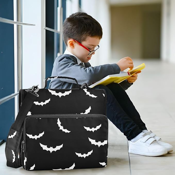 Halloween Bat Binder Bag 3 Ring Zipper with Handle Shoulder Strap | for School Work Office Organizer Storage Case