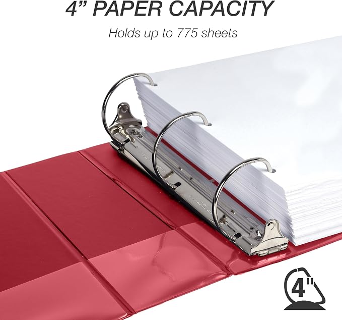 Samsill Durable 4 Inch Binder, Locking D Ring Binder, Customizable Clear View Cover, Red, 6-Pack, Holds 775 Pages