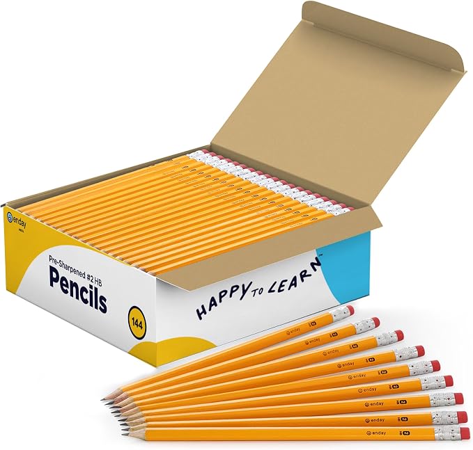 Enday #2 Pencils Bulk - 144 Pack - Pre-Sharpened Wood-Cased Yellow Graphite Pencils for Kids with Latex-Free Eraser Top for Office and Classroom Supplies