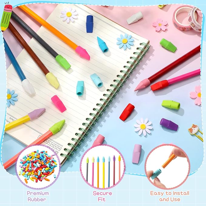 2000 Pcs Pencil Top Erasers Bulk 15 Assorted Colors Pencil Cap Erasers Pencils Eraser Toppers for Writing, Home Office Supplies, Party Favor Bags, Game Prize Giveaways