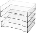 DoubleFill 4 Pcs Stackable Letter Tray Rectangular Plastic Desk Organizer 13 x 9.5 x 2.6 in Paper Holder File Tray Accessories Rack for Desktop Office Desk Drawers (Clear)