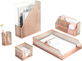 BLU MONACO | Rose Gold Desk Organizer Set | 6 Piece Metal Office Desk Organizer with Mail Sorter, Pen Cup, Sticky Note Holder, Magazine File, Card Holder, Paper Tray | Desk Organizers and Accessories