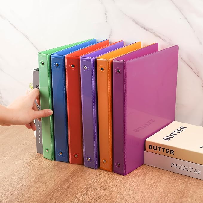 6 Pack 3 Ring Binder, 1 Inch Binder, Round Ring Binders | 2 Interior Pockets & Clear View Overlay, Large Capacity, for Office Supplies, School, Home - 6 Colors, Rainbow Colors