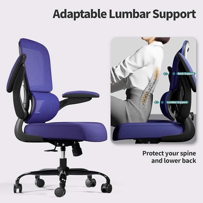 TRALT Office Chair - Ergonomic Desk Chair with Adjustable Lumbar Support, Mesh Computer Chair, Executive Chair for Home Office Comfortable Lumbar Support (1, Purple)