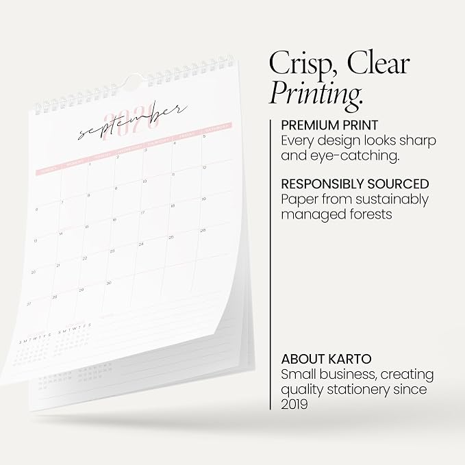 Karto Wall Calendar 2026 11x17 in - Two Font Pink | January 2026 to June 2027, Vertical, Boosts Productivity, Easy Monthly Planning