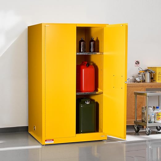 VEVOR Flammable Cabinet 34" x 38" x 65", 65 Gallon Flammable Storage Cabinet with Adjustable Shelf, Cold-Rolled and Galvanized Steel Fire Cabinets, for Commercial Industrial Home Use, Yellow
