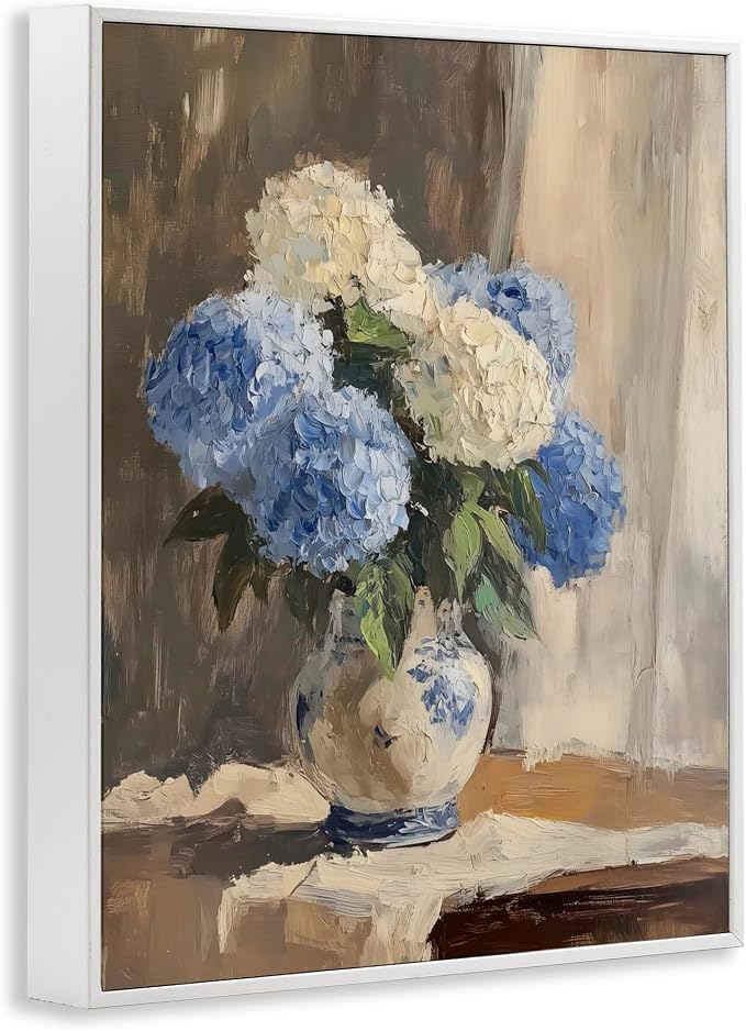 'Vintage Hydrangea in Ceramic Vase'| Framed Giclee Art | Stupell Industries | White, 24 x 30 Inches, Easy to Hang and Sturdy, Made in USA, by LSR Design Studio