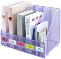 Desk Organizers, Metal Magazine File Holder with 5 Vertical Compartments Rack Binder File Organizer for Office Supplies, Home Workspace - Purple