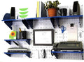 Wall Control Office Organizer Unit Wall Mounted Office Desk Storage and Organization Kit Slotted White Wallboards and Blue Accessories