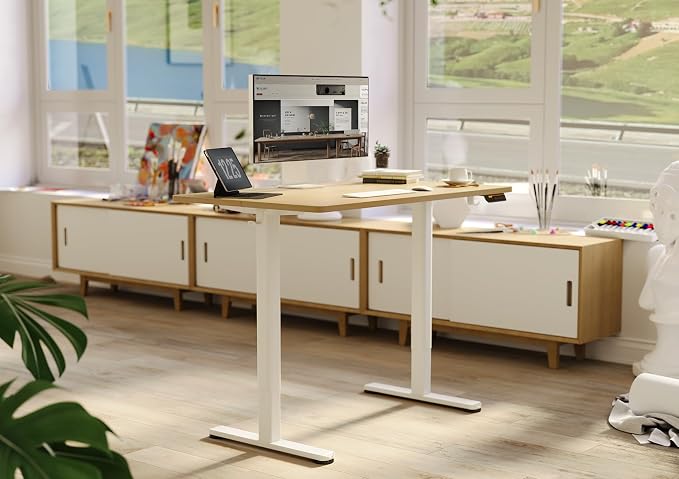 Claiks Electric Height Adjustable Standing Desk, 48x24 Inch, Nature | Smooth Height Adjustment, 3 Memory Presets, Cable Management Hub&Hook, Stable Steel Frame, 176lbs Capacity, Easy Assembly