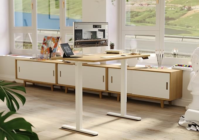 Claiks Electric Height Adjustable Standing Desk, 40x24 Inch, Nature | Smooth Height Adjustment, 3 Memory Presets, Cable Management Hub&Hook, Stable Steel Frame, 176lbs Capacity, Easy Assembly