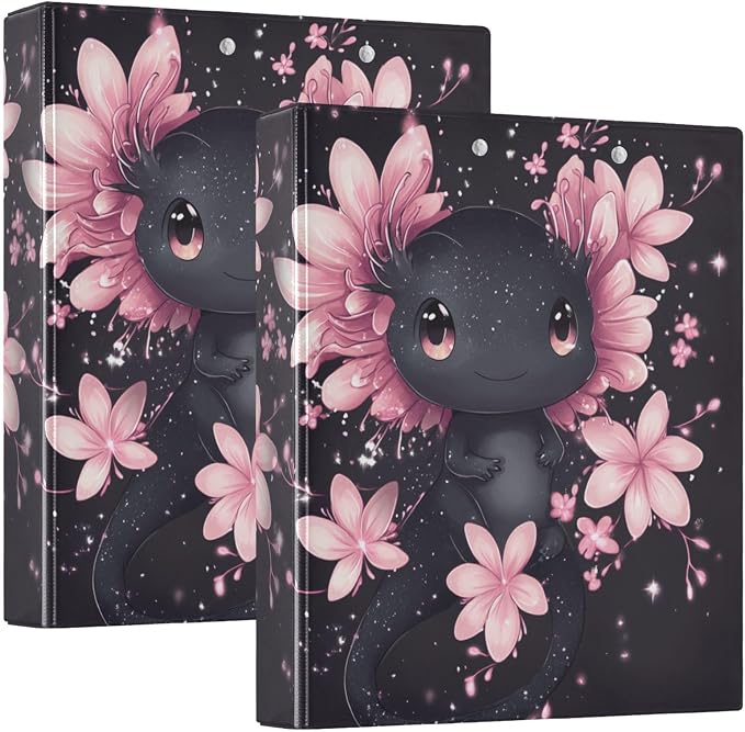 Cute Black Axolotl Decorative 3 Ring Binder 1.5 Inch Large View Binders with Pockets Holds 200 Sheets File Organizer for Office College School, 1 Pack