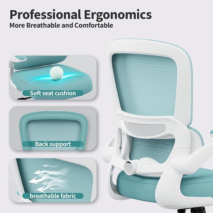 TRALT Office Chair - Ergonomic Desk Chair with Adjustable Lumbar Support, Mesh Computer Chair, Executive Chair for Home Office Comfortable Lumbar Support (1, Mint Green)